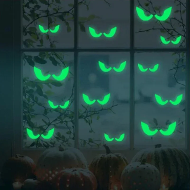 Halloween Decoration for Home Luminous Stickers Bat on Door Wall Decals Glowing in Dark Eyes Window Sticker for Party Halloween