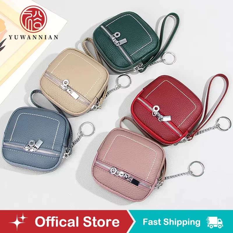 

Women's Fashionable Genuine Leather Coin Purse with KeyChain - Small Zippered Pouch Classic Wallet for Money And Essentials