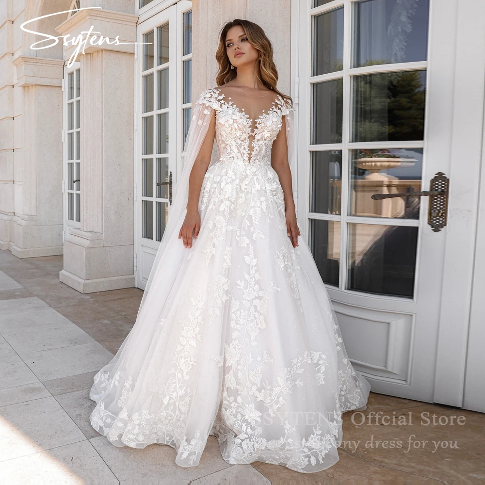 

SSYTENS Chic Bohemian Wedding Dresses for Women Cape Tulle Appliques Bridal Gowns Sexy Vestidos De Novia Brautmode Customized