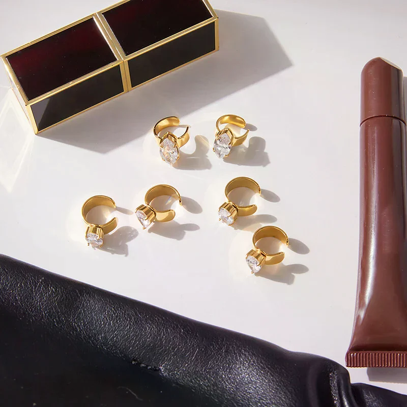 Geometric Cubic Zirconia Earrings For Women Minimalist 18K Gold Plated Stainless Steel Clip Earrings Fashion Jewelry