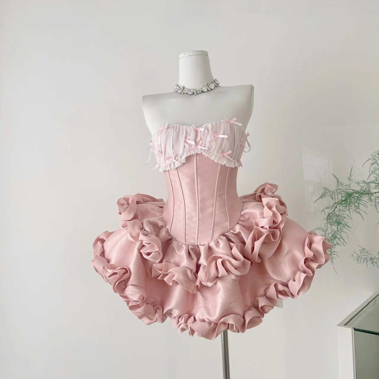 

Women Strapless Dresses Patchwork Dress Ball Gown Sleeveless Bow Boning Ankle Length Elegant Slim Fit French Style 2025 Summer