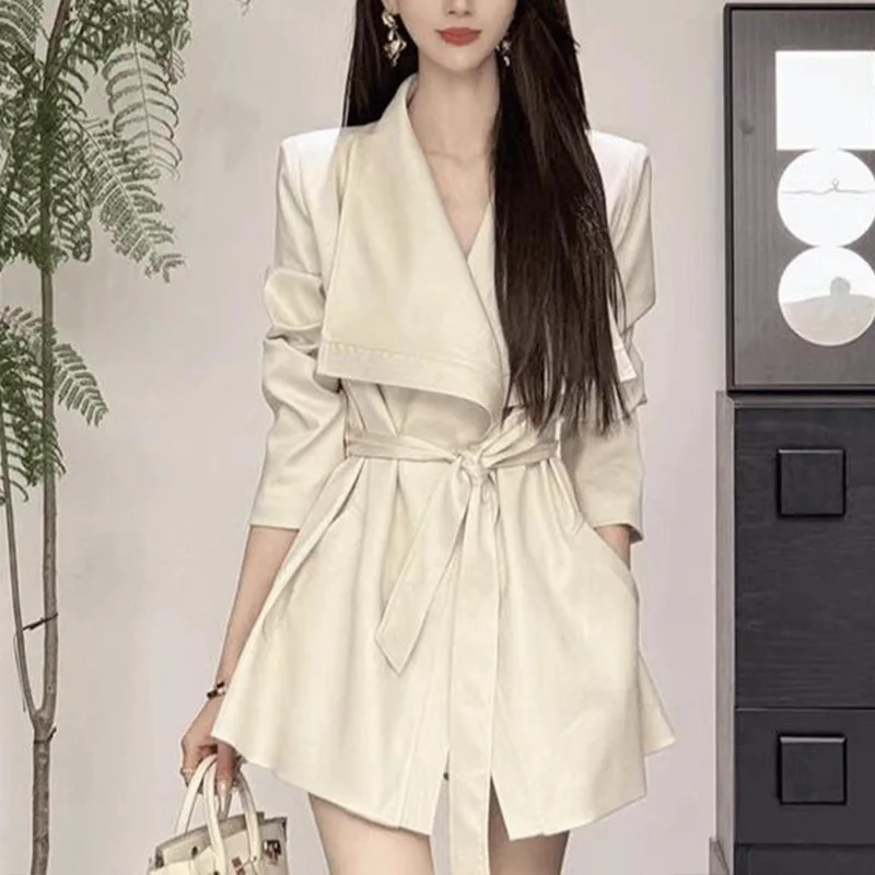 Lace-up Blazer Women's 2025 Autumn New Trench Coat Loose and Slim Long-sleeved Suit Trend