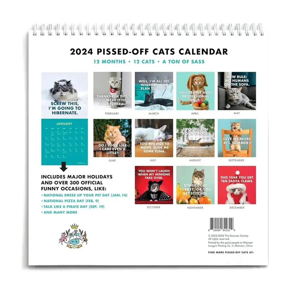 EZONE 2025 Pissed-Off Cats Calendar 2025 Calendar Gift for Pissed-Off Cats Calendar Funny 2025 Pissed-Off Cats Calenda