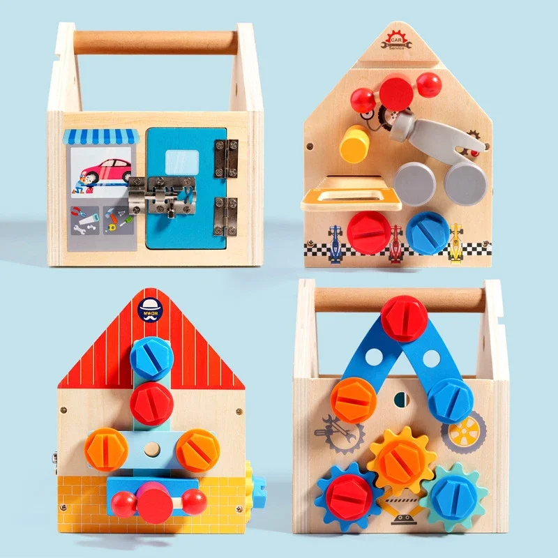 Montessori Multifunctional Wooden Busy House Toys Baby Preschool Learning Toy Hand-Eye coordination  Sensory Ability Train Toy