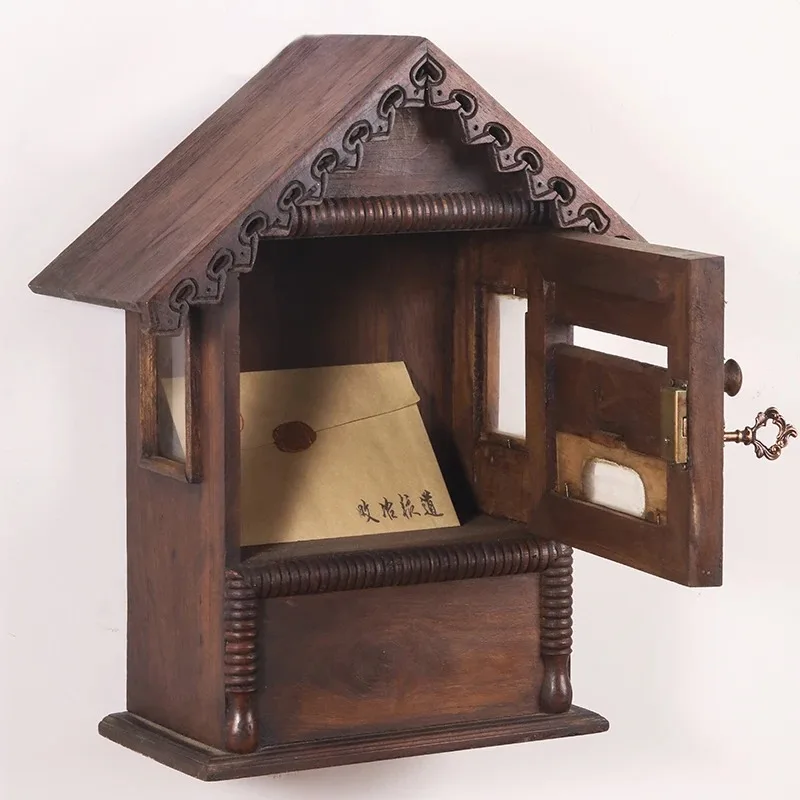 Suggestion Box Solid Wood Mailbox with Lock Rainproof Outdoor Wall Hanging Letter Box Retro Wall Hangings