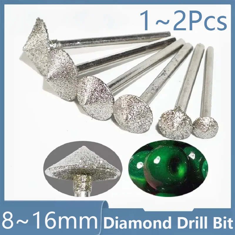 1/2Pcs 8/10/12/14/16mm Conical Umbrella Shape Diamond Grinding Drill Bits 3mm Shank Jade Carving Deburring Rotary Kits Tool