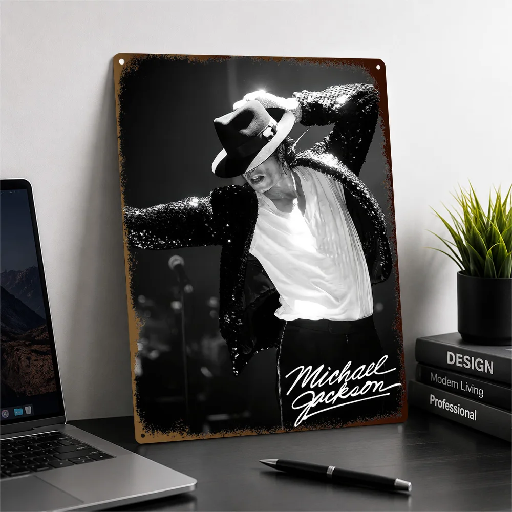 Michael Jackson Performing Textured Poster Customized Metal Tin Sign Bold Vocal Legend Portrait Wall Art Made For Music Lovers