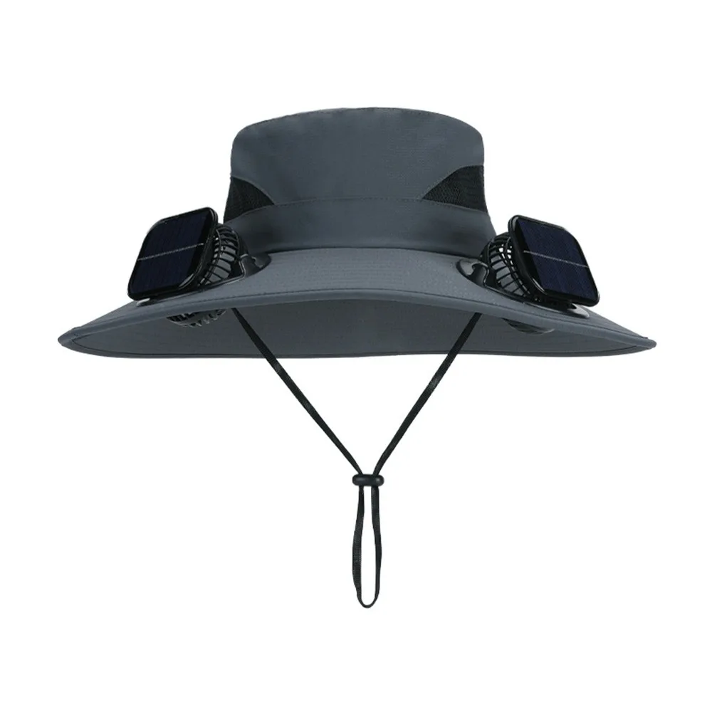 

Casual Anti UV Solar Fan Hat Solar Charging ​​Rechargeable​​ Fisherman Hat with 2 Fan Wide Brim Sun Visor Cap for Men