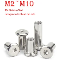 1~10PCS M2 M3 M4 M5 M6 M8 M10 304 Stainless Steel Flat Head Chamfered Furniture Hexagonal Butt Lock Nuts Butt Plywood Nut