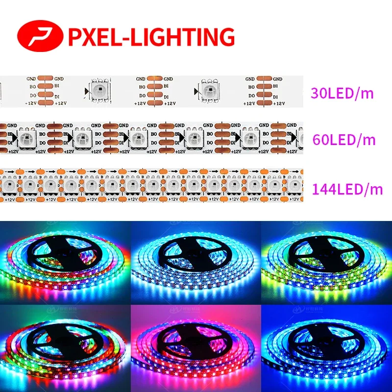 

DC12V WS2815 (WS2812B WS2813 updated)RGB LED Pixels Strip Light SPI Individually Addressable LED Dual-Signal 30/60/74/96/144 Led