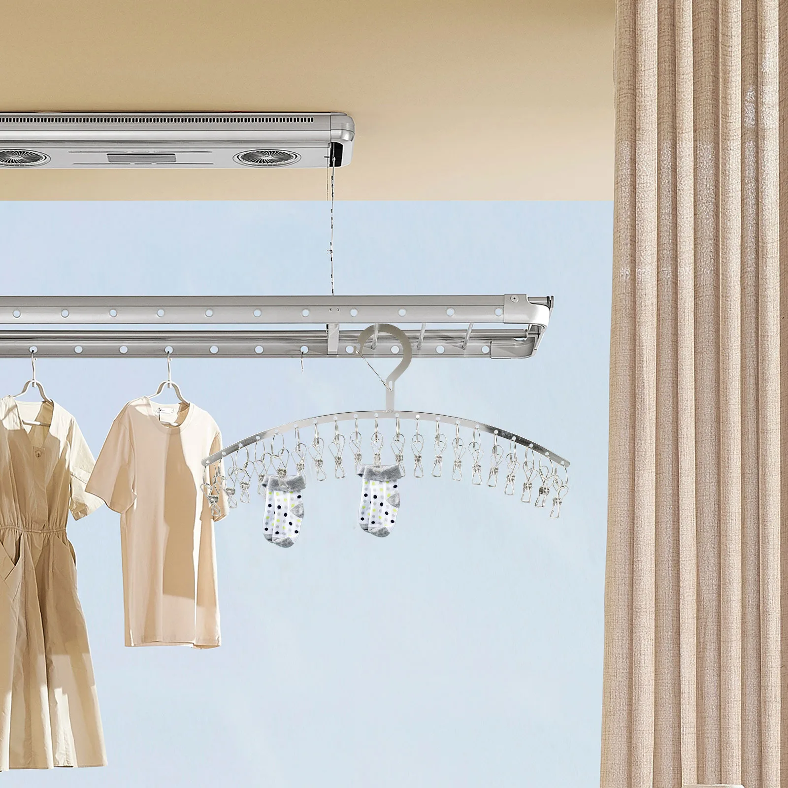 

2Pcs StainlessSteelDryingRack ClothesTripodSilverMultiHanger SpaceSaving DurableClips SocksTowels BraGloves Shoelaces