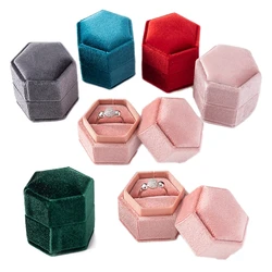 Caja de joyería de terciopelo hexagonal Vintage, estuche vacío, soporte para compromiso, ceremonia de boda, organizador de regalo del Día de San Valentín