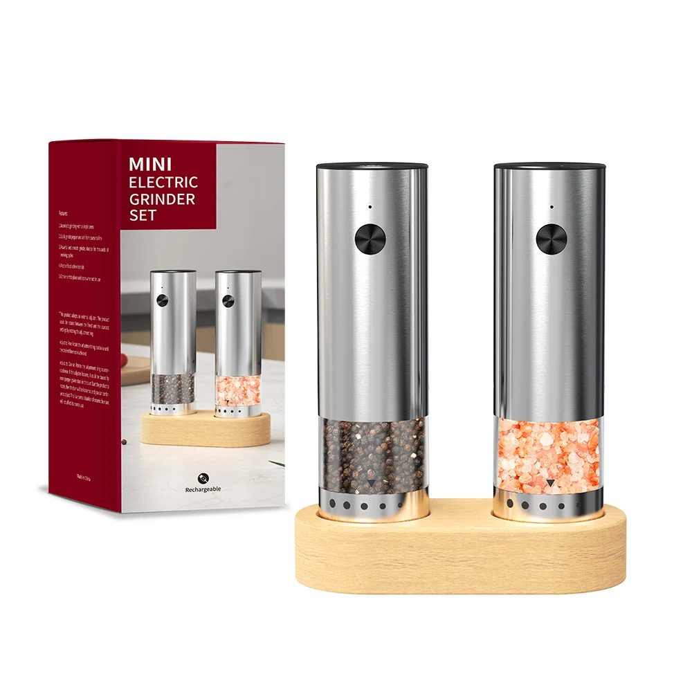 1pc/2pcs mini USB Rechargeable Automatic Pepper Grinder Adjustable Coarseness Salt And Pepper Mill for Kitchen Spice Grinder