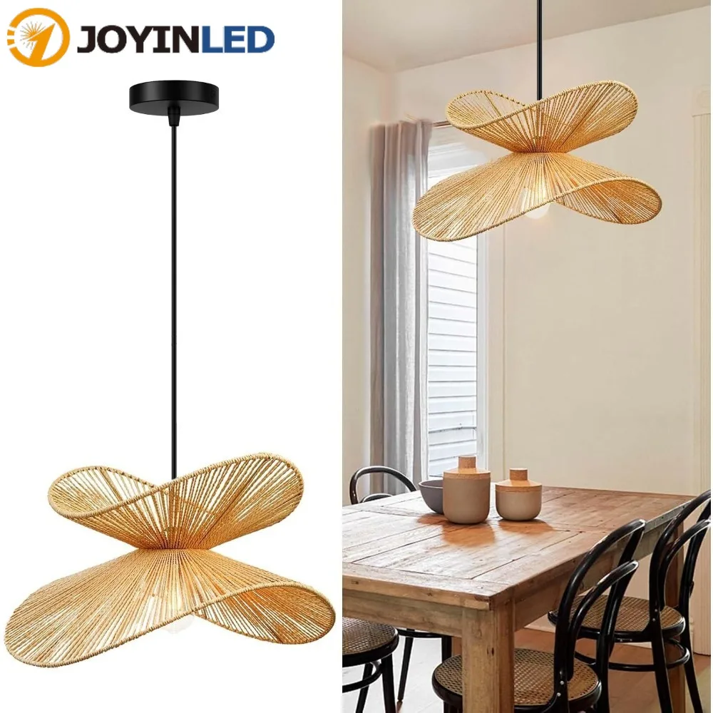 

JOYINLED Boho Rattan Pendant Light 45CM Farmhouse Woven Double-Layer Ceiling Light for Kitchen Island Living Room Dining Room