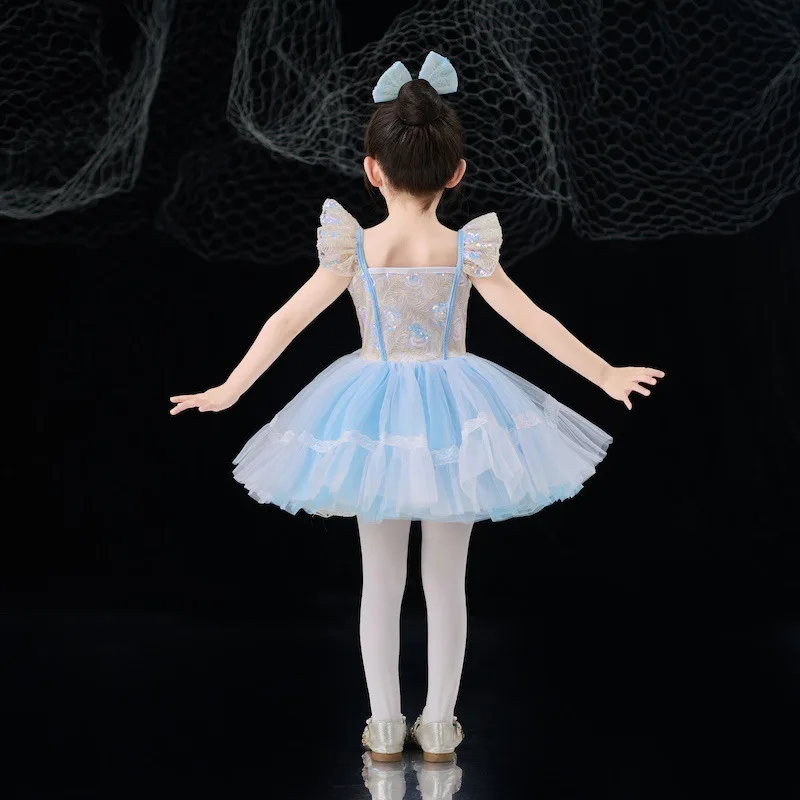 Детское танцевальное платье, балетное платье-пачка, пышная тюлевая юбка с блестками для девочек, вечерние наряды принцессы для выступлений в детском саду