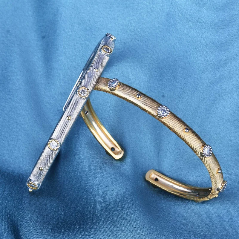2026 France Fashionable Two-Tone Electroplated High-Carbon Content Diamond Open Ring Novel Jewelry Collection