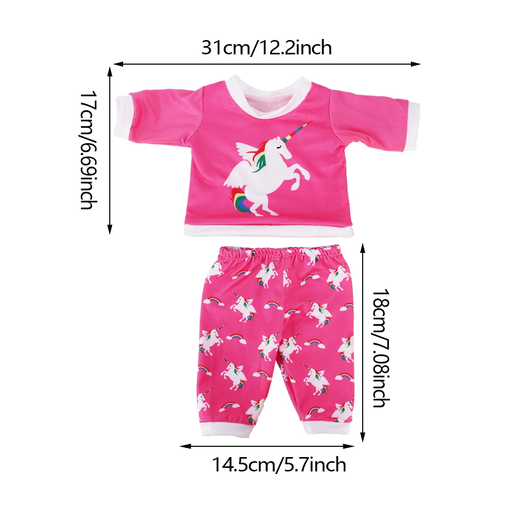 Doll Clothes Cute Animal Print Long-Sleeved Trousers Pajamas Fit 18Inch Girl Doll ,43cm New Reborn Baby,Generation Toy,Gift