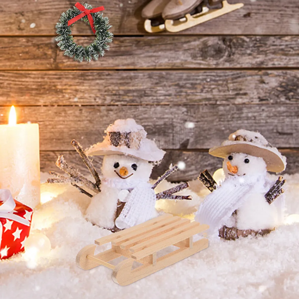 Miniatures Wooden Sled Festive Scene Layout Mini Ski Snow Sleigh DIY Wooden Sleigh Decor for Dollhouse Wood Sleighs