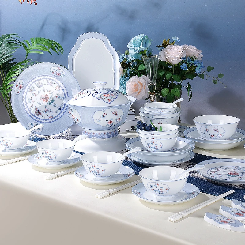Chinese Style Luxury Plates Dinner Sets 70 Pcs For 10 People Ceramic Dishes Sets Full Set Vajillas Completa Complete Tableware