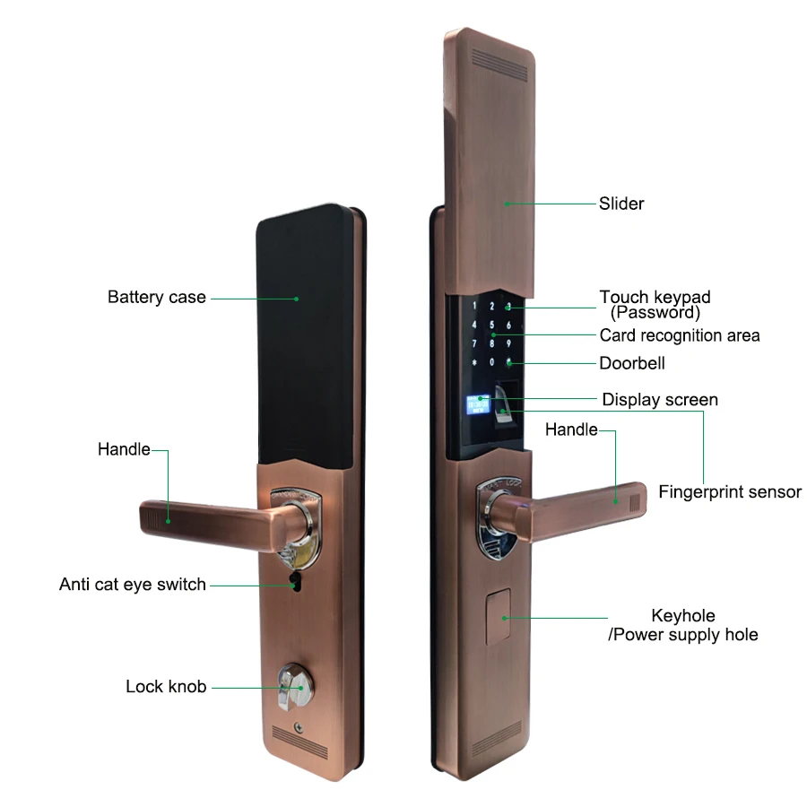 Luxury Security Mortise Anti-Theft App Digital Keyless Code Fingerprint Entry Door Handle Smart Lock Set for Home