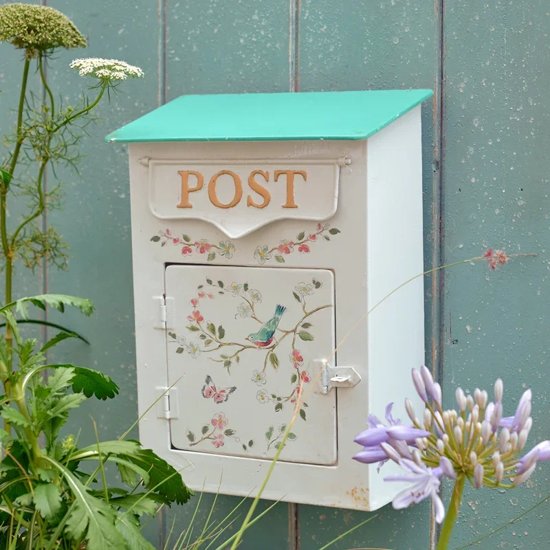 صندوق بريد من الحديد المطاوع الأوروبي على شكل زهرة وطيور لتزيين حديقة الرياح الطازجة لتخزين المجوهرات المنزلية لتزيين الحائط #2