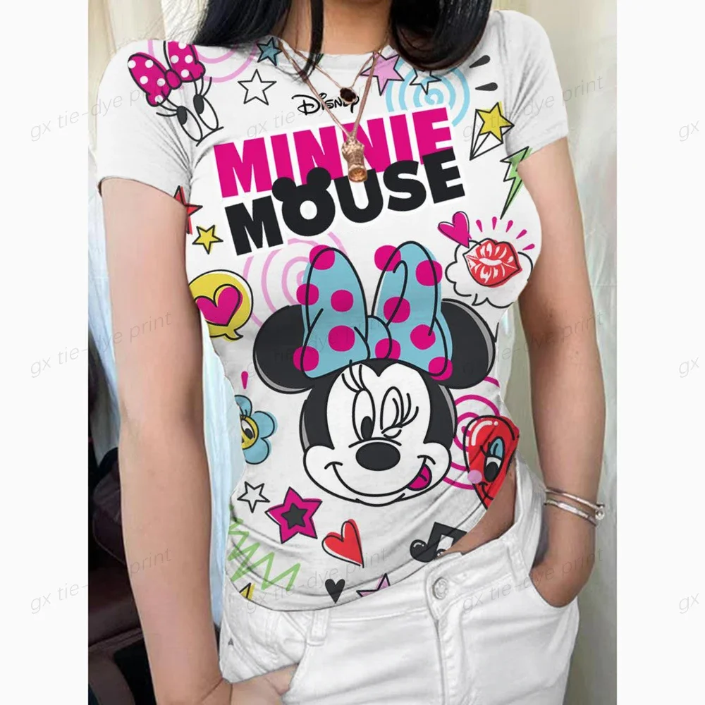 Mickey Mouse Women's Crew Neck Short Sleeve Tops Double Lined Slim Fit T Shirts Basic Tee Smoke Cloud Pro Collection