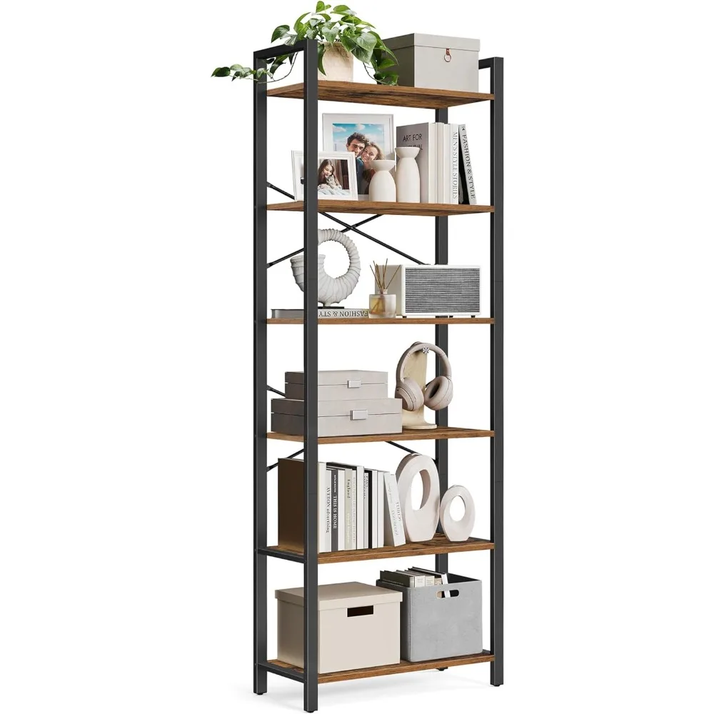 

6-Tier Bookshelf, Bookcase with Steel Frame, Book Shelf for Living Room, Home Office, Study, 11.8 x 26 x 73.2 Inches, Industria
