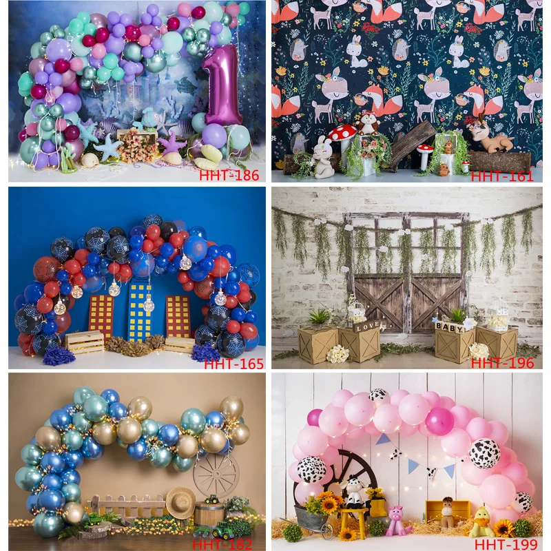 

Vinyl Newborn Baby Birthday Background First Birthday Party Balloon Flower Portrait Backdrop Photography Photo Studio HHT-05