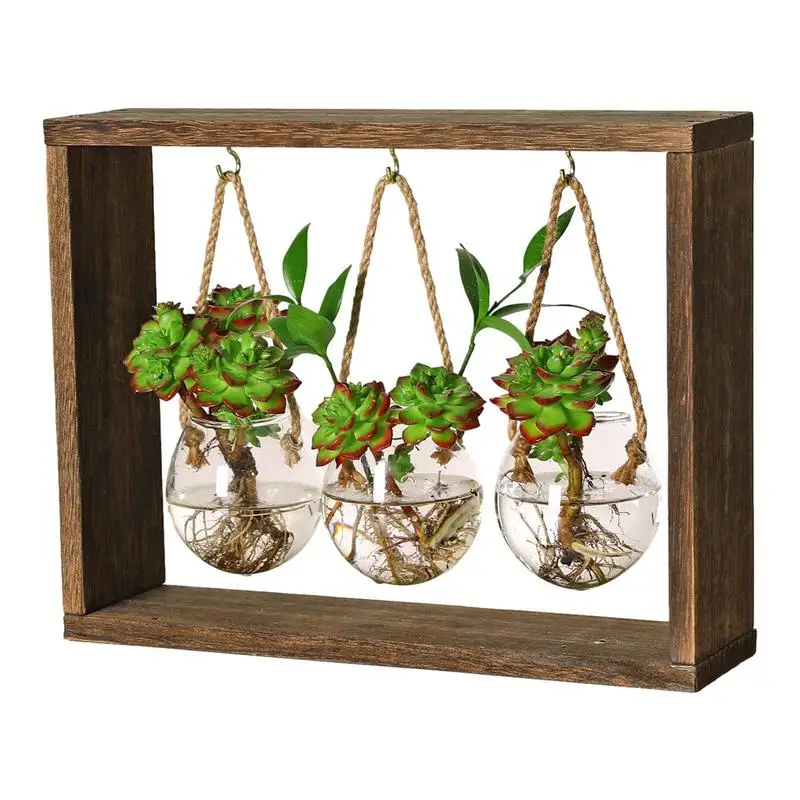 Propagation Stations Flower Vase Glasses For Plants Hydroponic Glass Flower Vase Terrarium With Wooden Stand Home Garden Decor