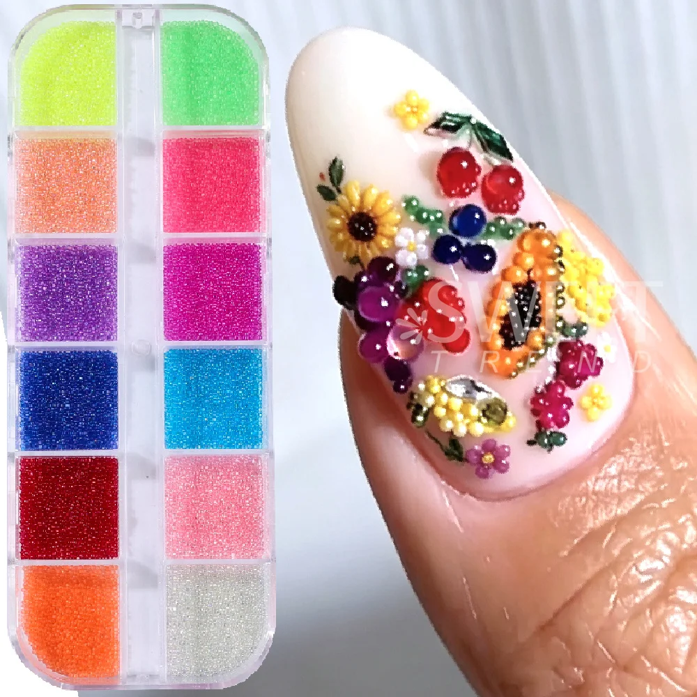 SWEET TREND-1Box 3D Nail Art Decoration Caviar Beads Glass Rhinestone Macaron Color Accessories DIY Charm Manicure Accessories