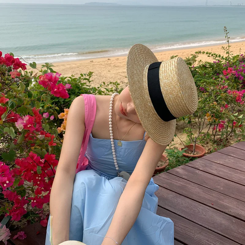 Women's Flat-Top Straw Hat for Summer Sun Protection, Sun Hat, Beach Hat, Trendy and Fresh