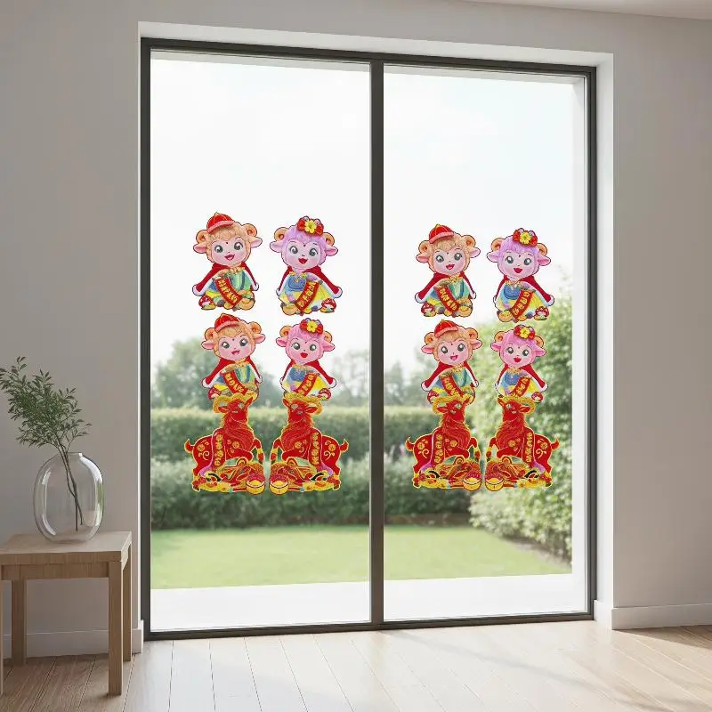 3D Flocked Chinese New Year Goat Stickers 1/30/60 Pairs Removable Spring Festival Door Wall Decor for Party Supplies