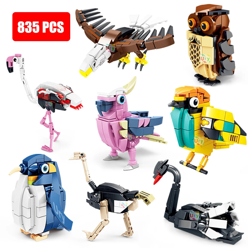 

Moc Birds Family Animal Bald Eagle Flamingo Black Swan Ostrich Owl Model Set Building Block DIY Puzzle Assemble Toy for Kid Gift