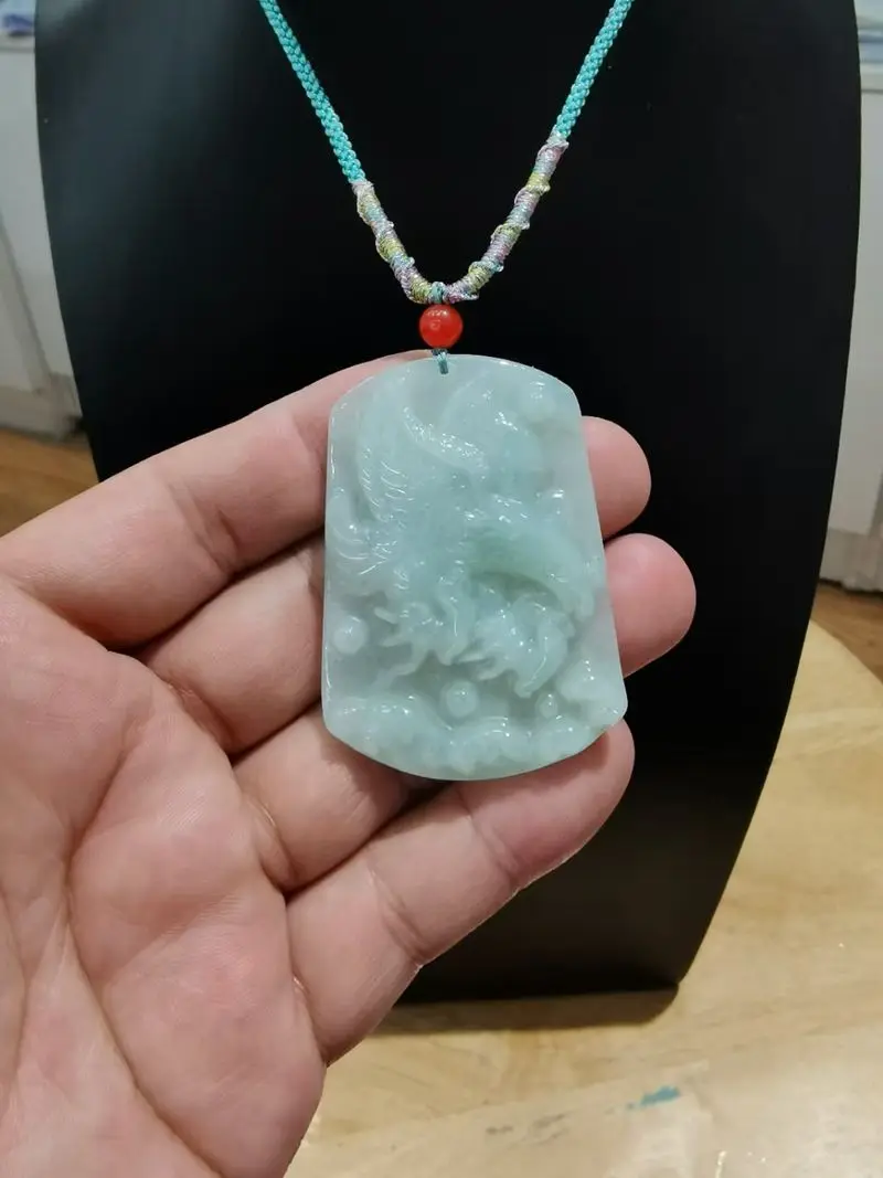 Excellent Burmese Emerald Pendant Amulet Nature Jade Fly Eagle Energy Hanging Lucky Ornaments