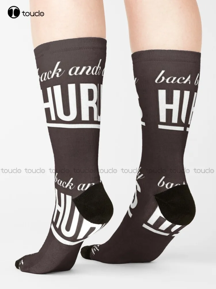 

Back And Body Hurts Socks Youth Black Soccer Socks Cartoon Comfortable Best Girls Sports 360° Digital Print Custom Gift Harajuku