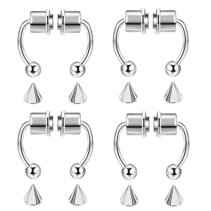 1/4Pcs Women Fake Piercing Nose Ring Hoop Septum Piercing Nose Clip Rock HipHoop Stainless Steel Magnet Fashion Body Jewelry