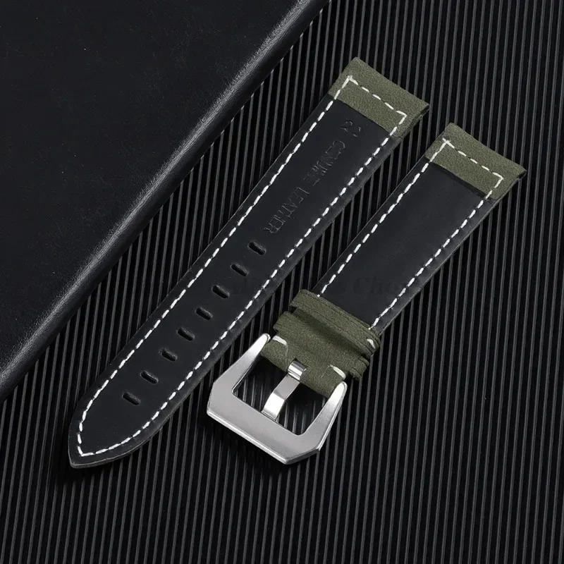 Prawdziwej skóry bransoletka z paskiem do zegarka czarny niebieski brązowy Vintage matowy pasek do zegarka dla Panerai kobiety mężczyźni 18mm20mm 22mm 24mm opaska na nadgarstek