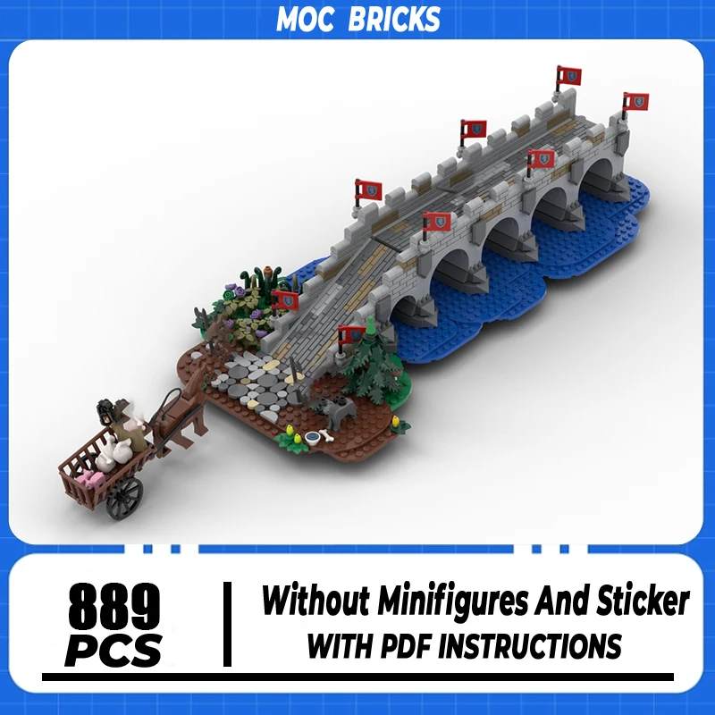

Moc Building Blocks Medieval Bridge to the Castle Bricks Model DIY Assembly Construction Toy Holiday Street View Birthday Gifts