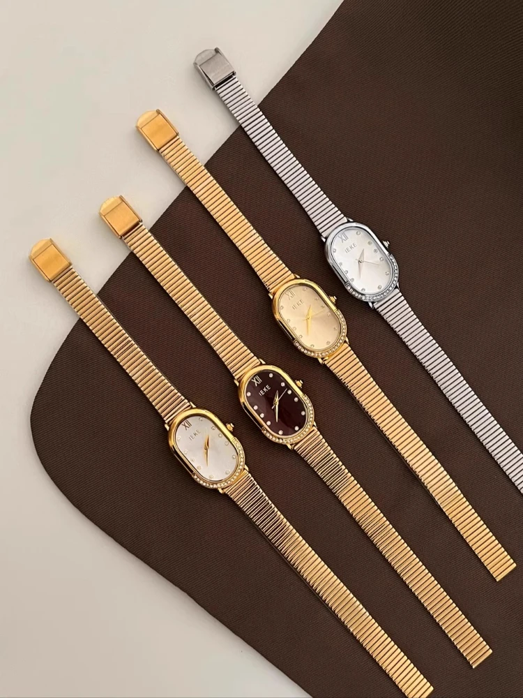Small Oval Women's Watch Adjustable Stainless Steel Strap Quartz Wristwatches for Women Fashion Luxury Gift Clock