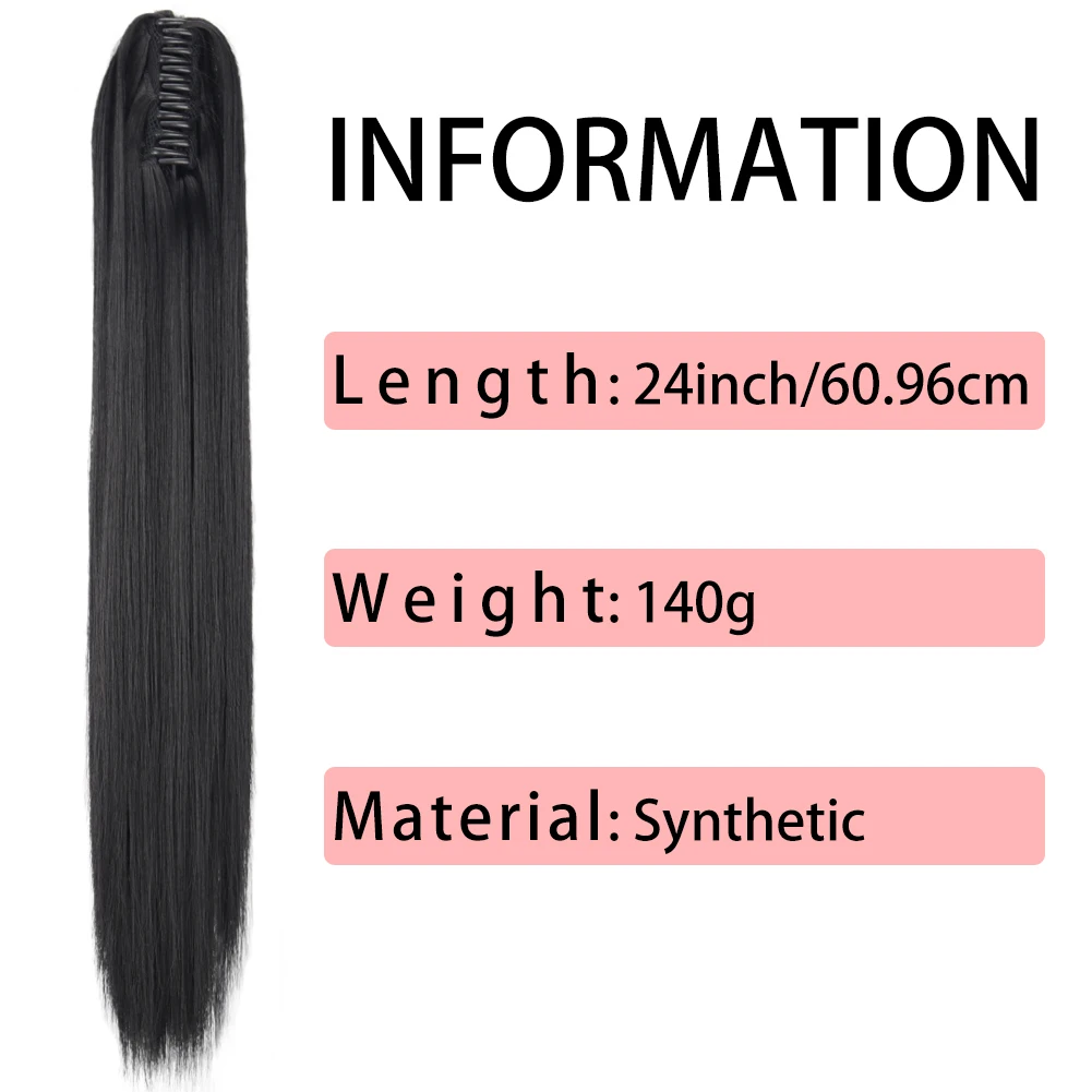 Belle Show Synthetic Claw Clip On Ponytail Hair Extensions 24 Inch Long Straight Ponytail Heat Resistant Fake Hair