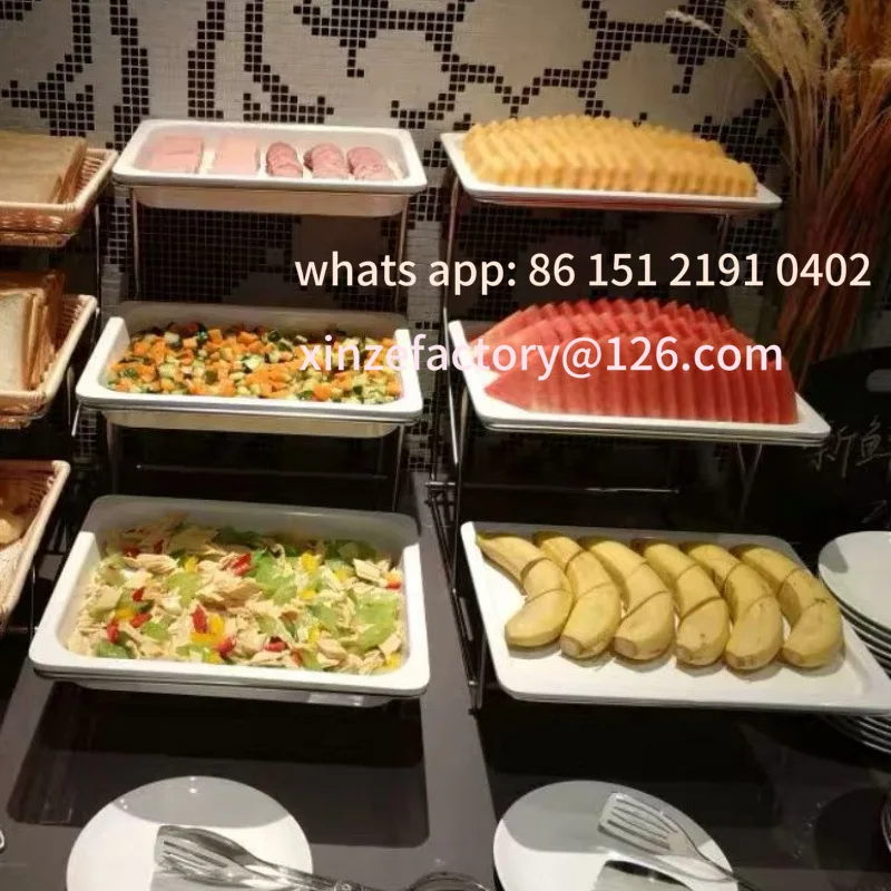 

Customizable stainless steel three-layer buffet display stand
