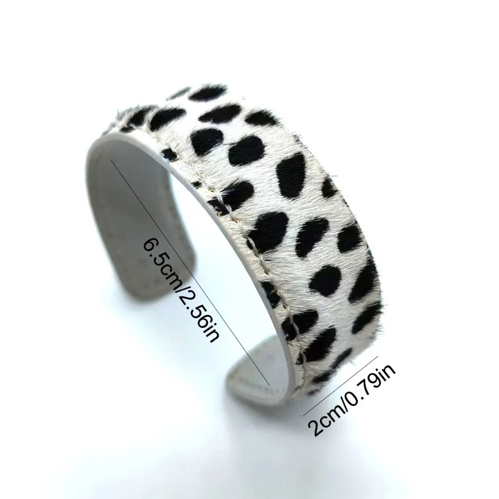 Ювелирные изделия, браслет с леопардовым принтом, пушистый винтажный браслет из натуральной кожи из конского волоса, креативный модный C-образный открытый браслет, подарок