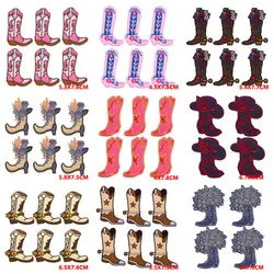 10PCS Pink Western Cowboy Boots Embroidered Patches For Clothing Fusible Patch Iron on Patches On Clothes Hat Backpacks Stickers