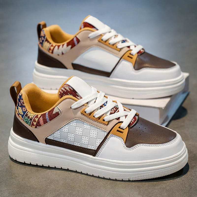 أحذية رجالي كاجوال من الجلد باللون الأبيض مضادة للانزلاق أحذية مشي عصرية مريحة ومقاومة للاهتراء ونعل سميك للرجال