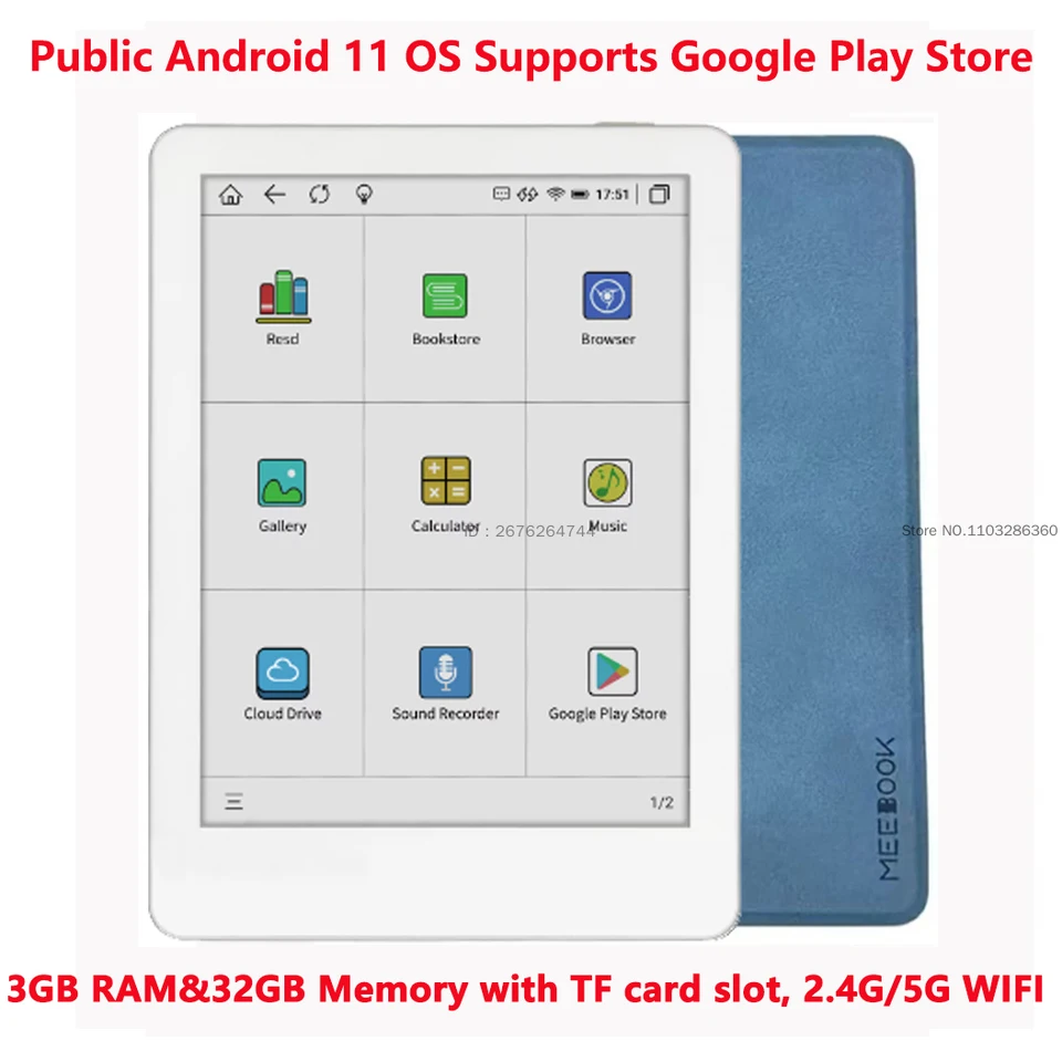 오닉스 도착 Meebook M6C 다채로운 Ereader 6인치 안드로이드 11 구글