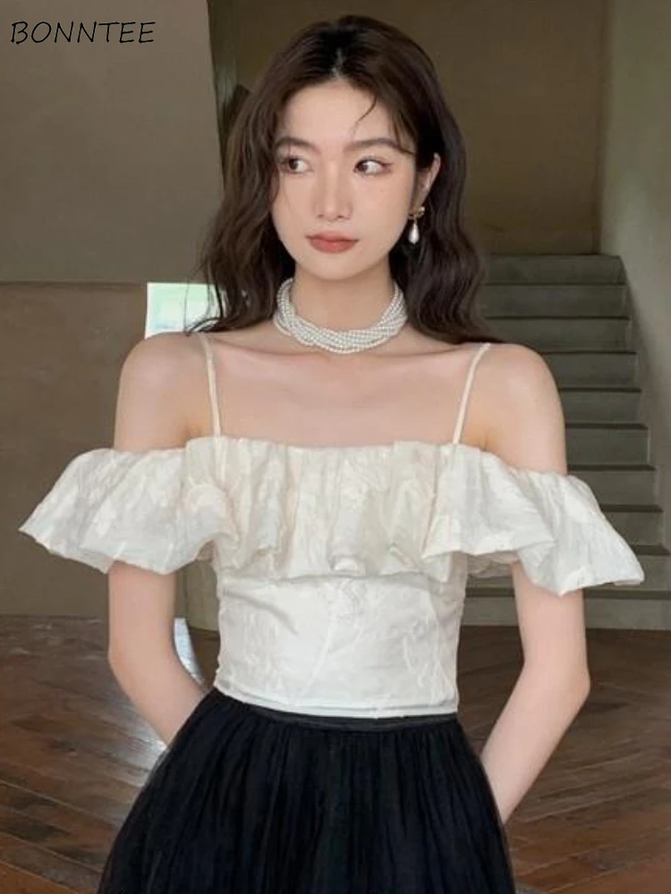 Blouses Women Ruffles Simple Delicate Elegant Prevalent Aesthetic Tender Korean Style Basics All-match Summer Creativity Cozy