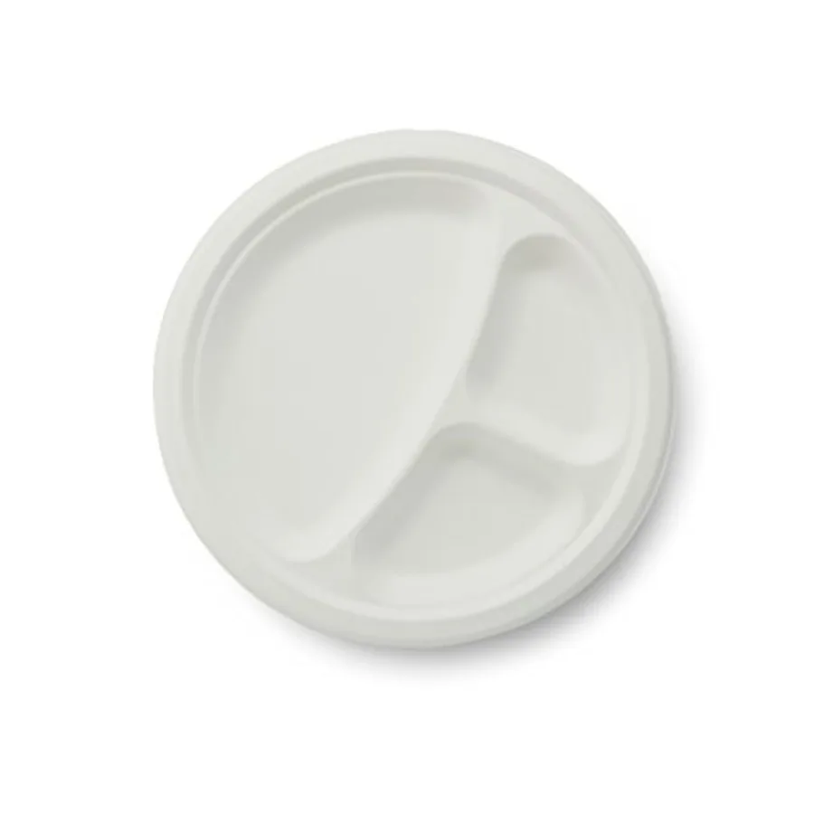 100% Compostable Natural Plant Fiber 3-Compartment Plate, 9-Inch, Case