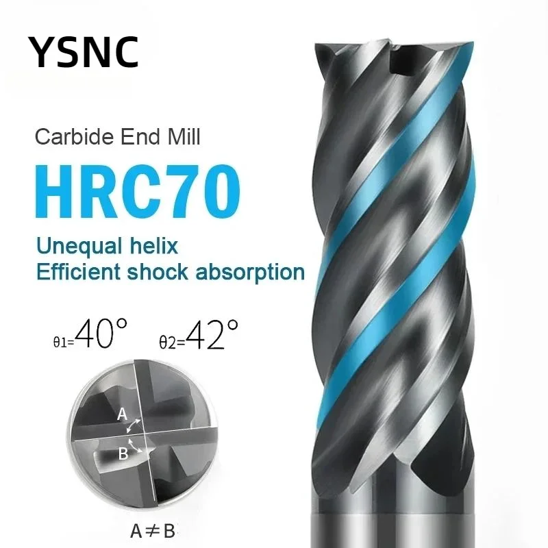 

HRC70 Carbide End Mill Tungsten Cutter 4 Flute Metal Steel 123 6 78 20mm For Stainless Steel Quenched Steel CNC Machining Tool