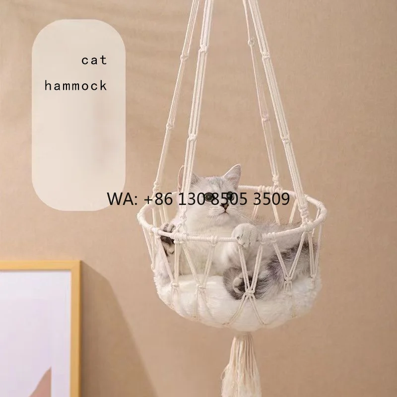 

Handmade Macrame Cat Hammock Cat Bed Cave Solid Plush Cloth Indoor Hanging Pet Bed Classic Swing with Mounting Kit for Cats