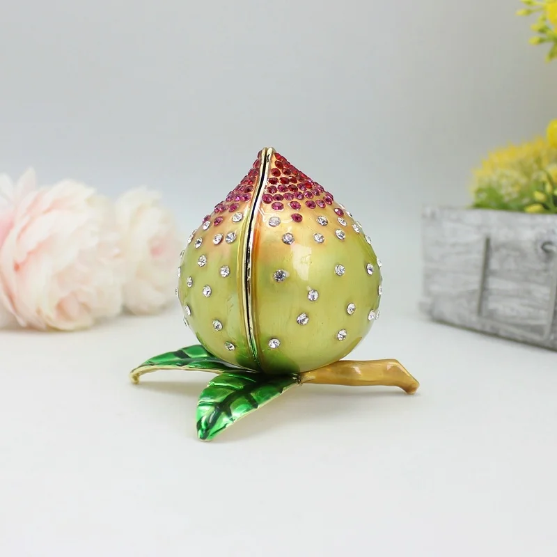 SHINNYGIFTS Hand Painted Enamel Metal Craft Honey Peach Trinket Box Home Decorative Gift Box